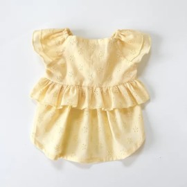 日本職人系列 - 全刺繡荷葉袖襯衫 黃色